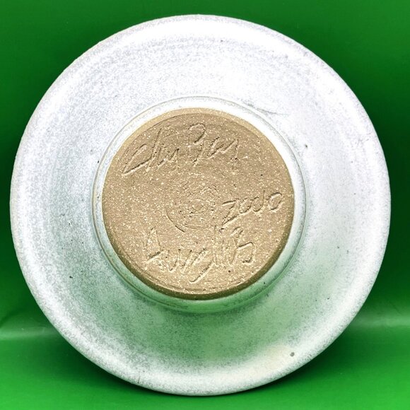 Handmade Signed Studio Pottery Candle Dish 6" Vine & Leaf 2000 Rustic Farmhouse - Picture 6 of 12